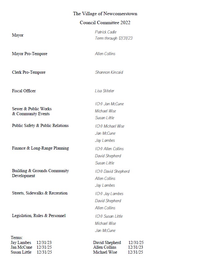 to the Official website of the Village of Ohio Council Member Committees